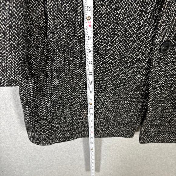 Calvin‎ Klein Jacket Large Black Wool Tweed Pea Coat Long Warm Pockets Collar - Picture 7 of 13